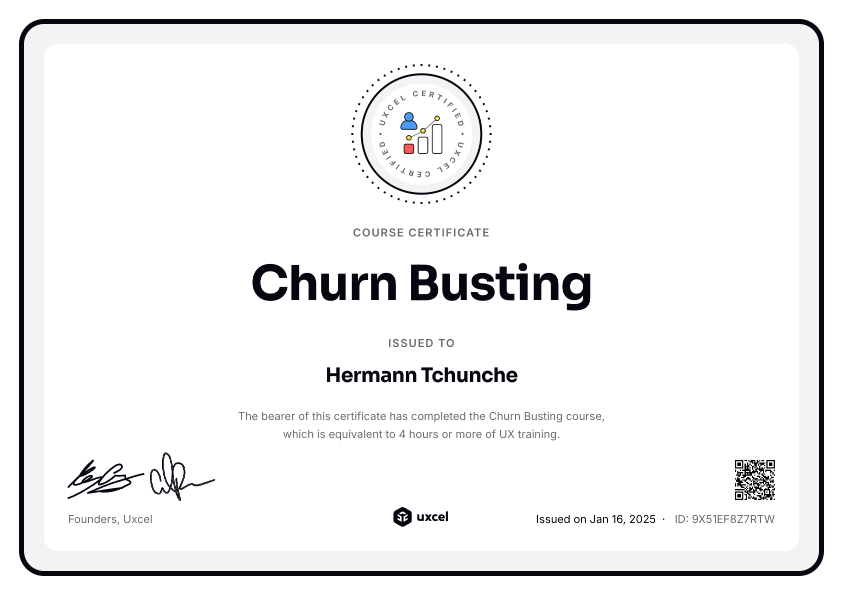 Hermann Tchunche's certificate